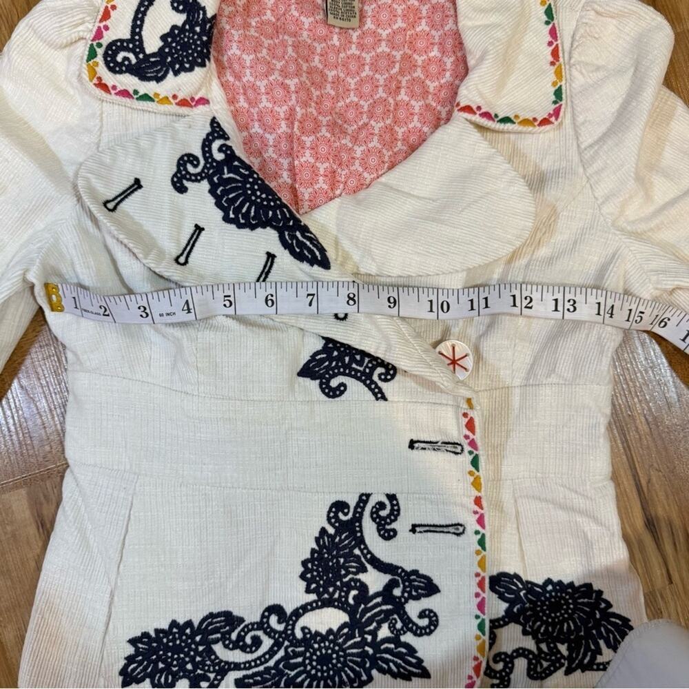 Elevenses Anthropology Rocky Shore Corduroy Embroidered Blazer Size 0P - Picture 8 of 9